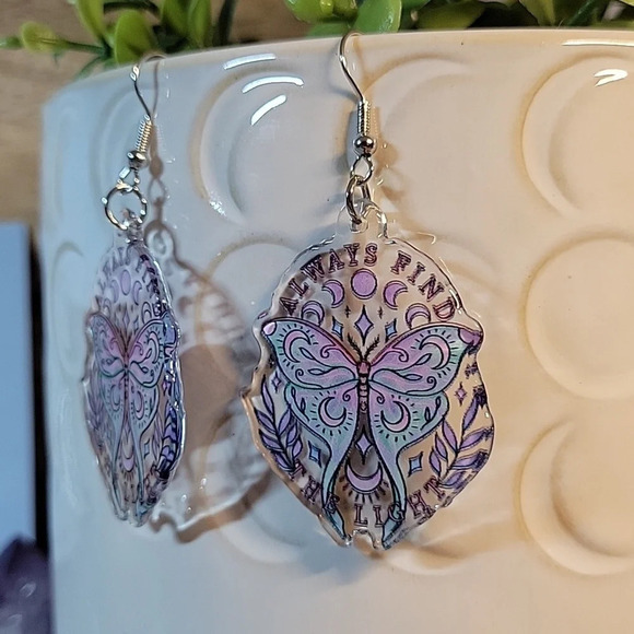 Luna Moth Moon Phase Drop Earrings - Picture 6 of 9